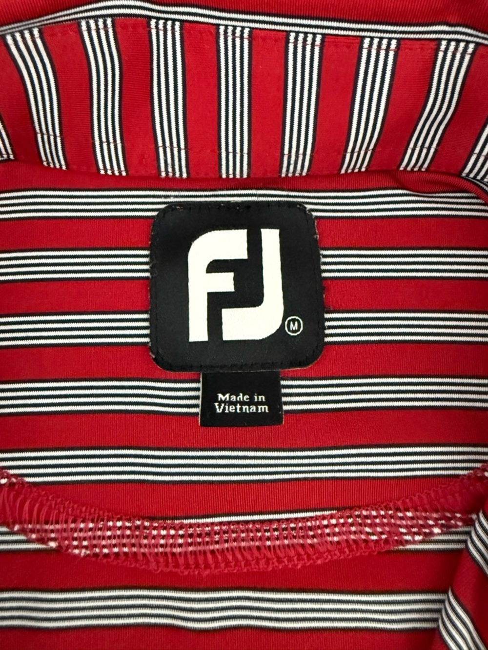 FootJoy Red Striped Golf Polo Shirt Medium Performance Stretch - Picture 4 of 7